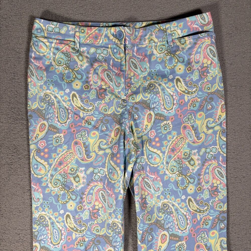 Talbots Perfect Crop Pants Womens Size 8 Paisley Powder Blue Blush Pink Bohemian - Picture 2 of 14